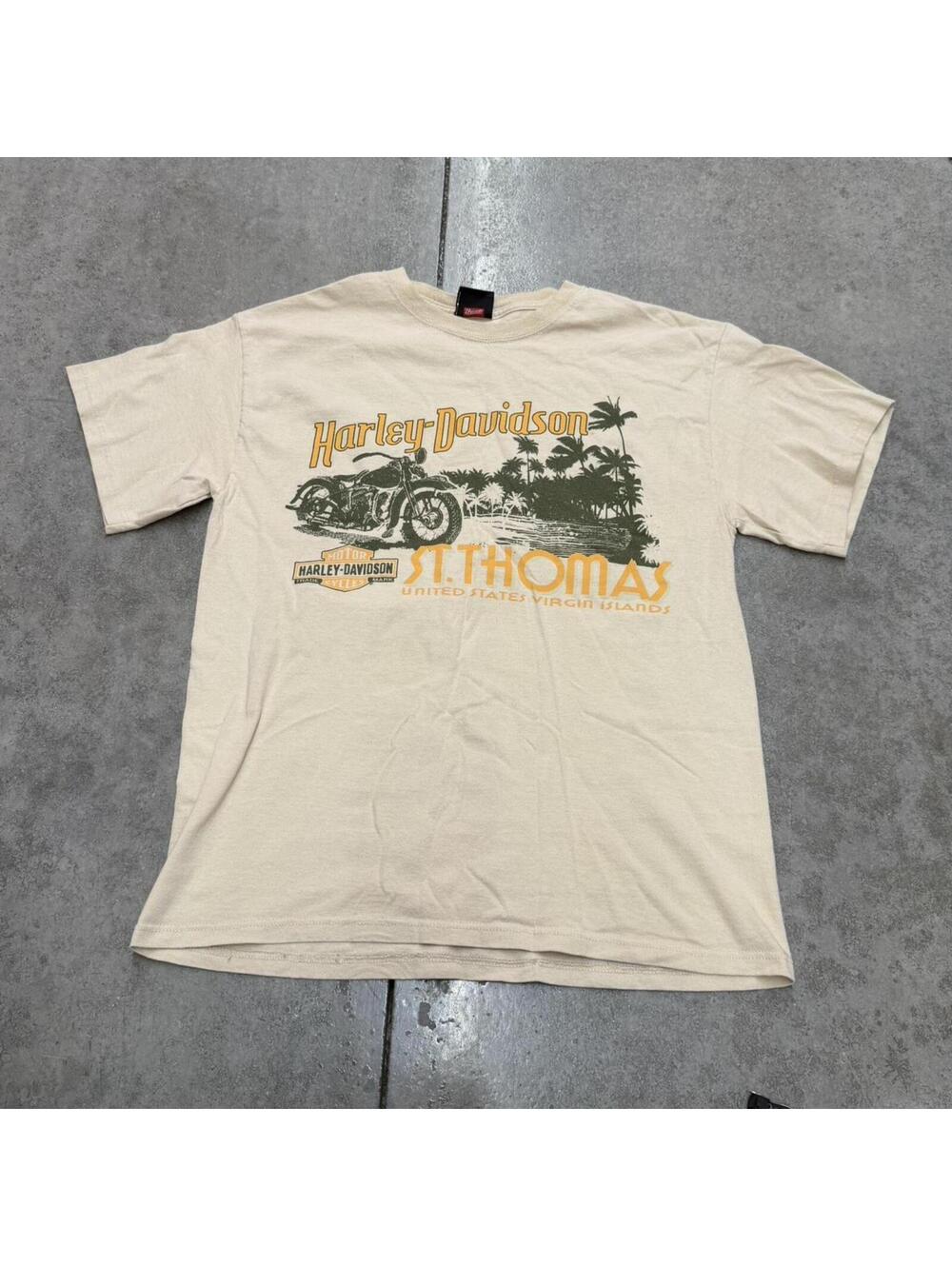 vintage harley davidson st thomas beige motorcycle shirt size large